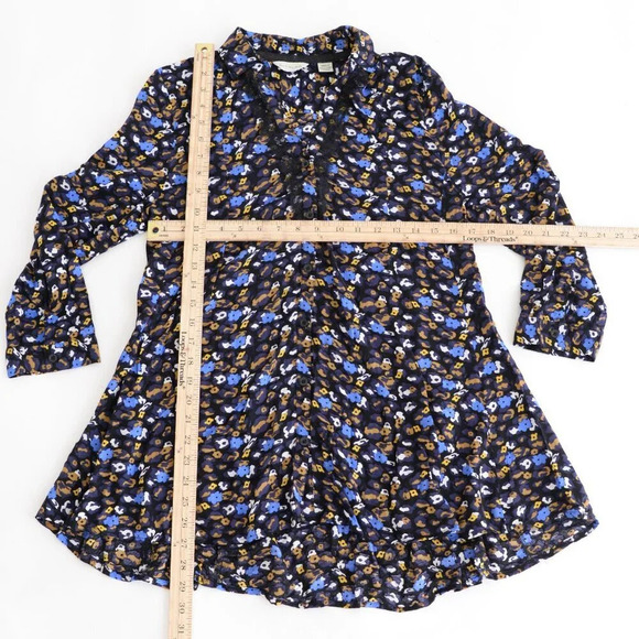 Anthropolgie 11.1.Tylho Namura Black Blue Floral Button Front Tunic Prairie S - Picture 4 of 11